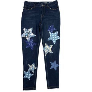 Peter Nygard Jeans Patched Boho Blue Stars Skinny Star Studs Womens Medium